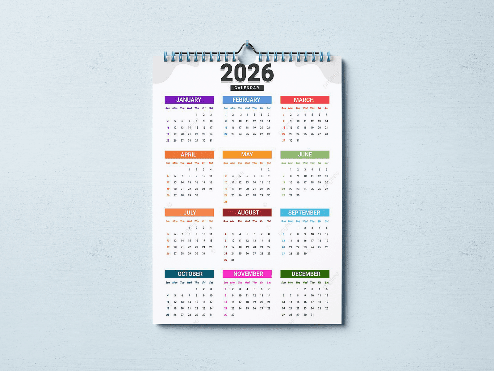 Large A2 wall calendar with spiral binding