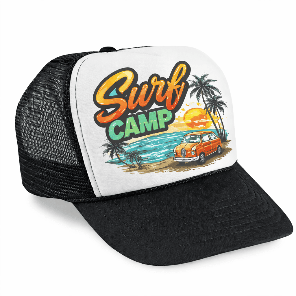 Mesh-back trucker cap with branded front panel