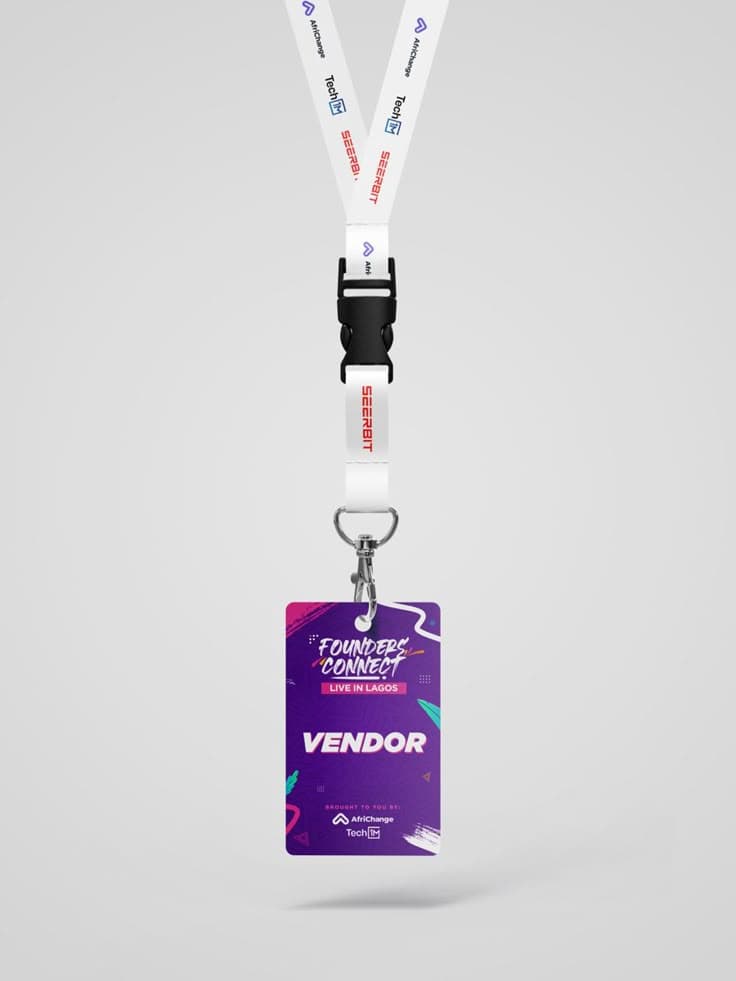 Conference tag on a branded lanyard
