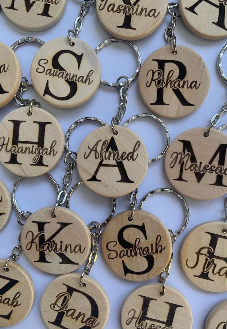 Wooden keyring with engraved branding