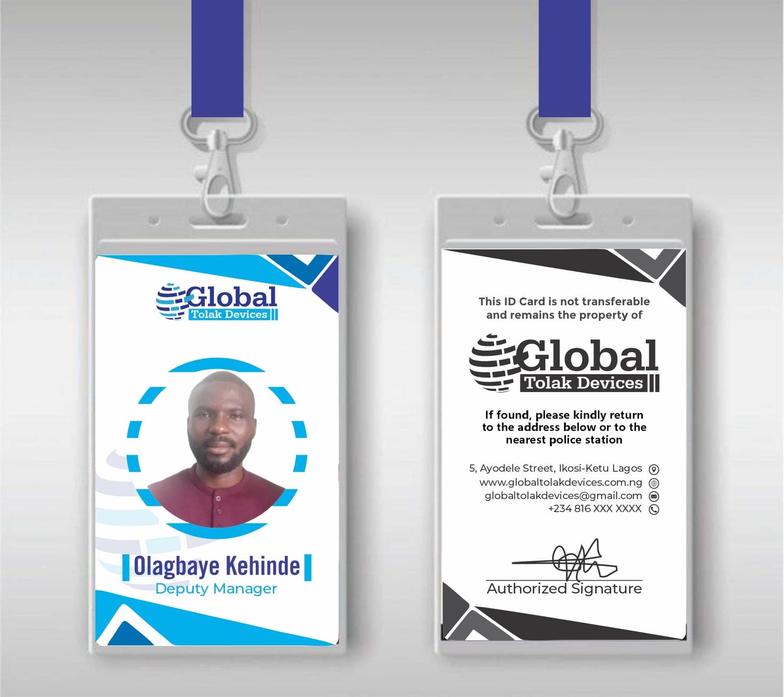 PVC staff ID card with case and rope