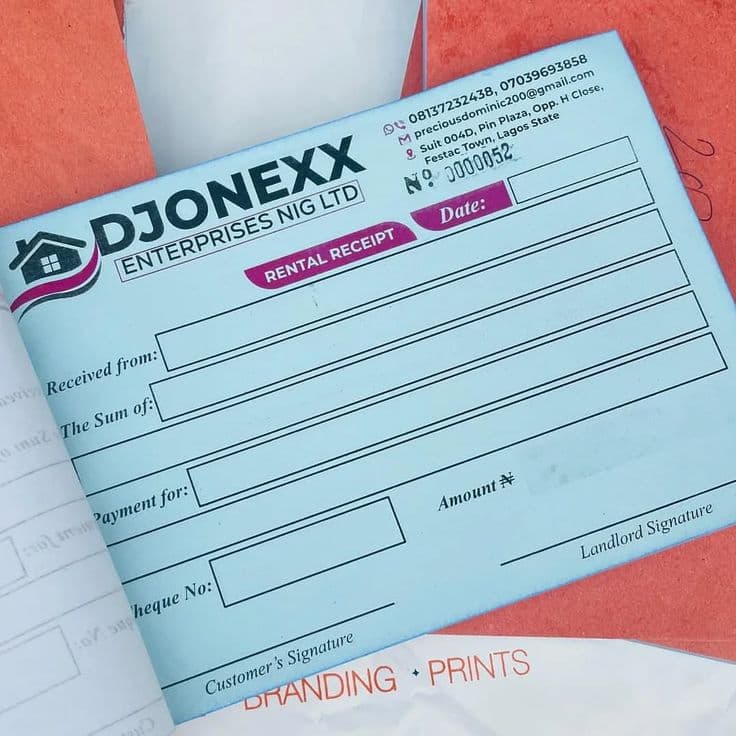 Carbonised invoice receipt book with duplicate pages