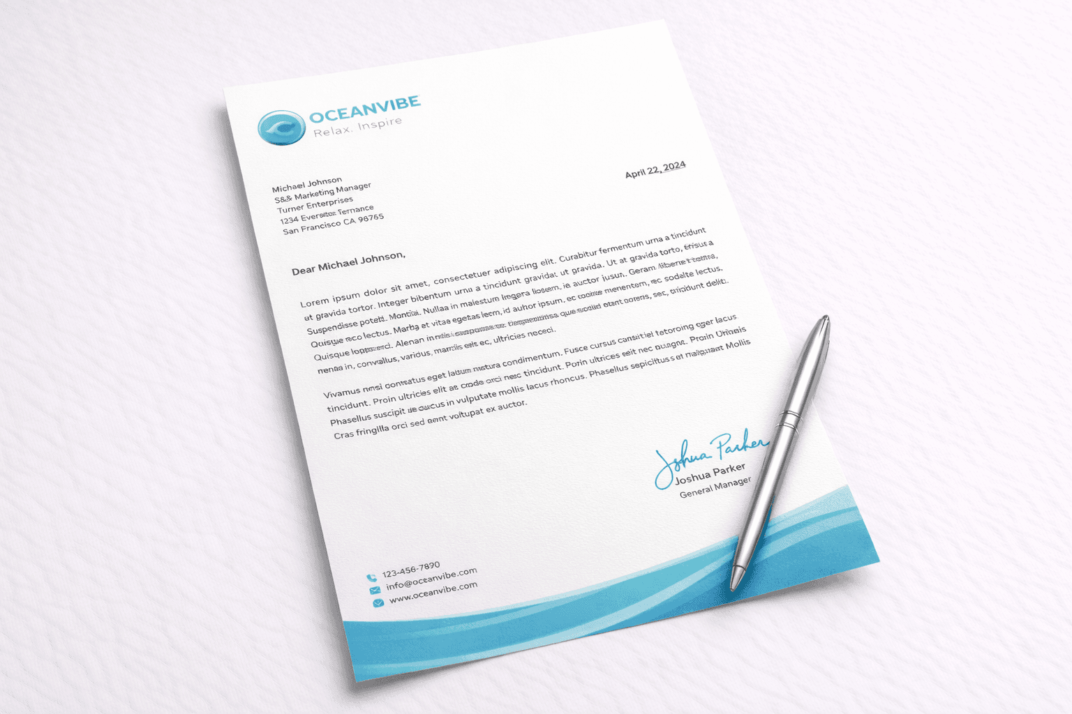Company letterhead printed on matte paper
