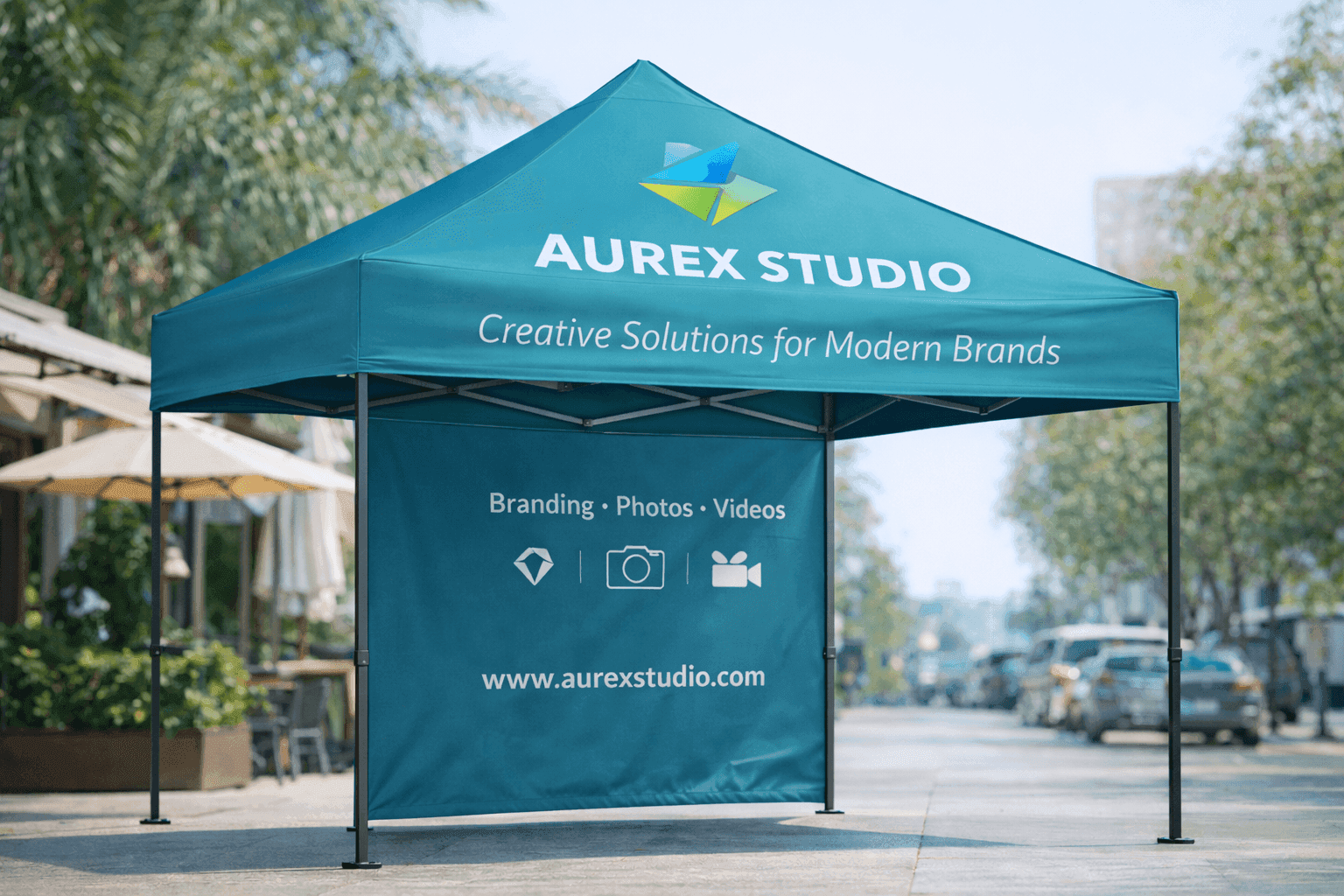 Branded pop-up gazebo tent with printed canopy