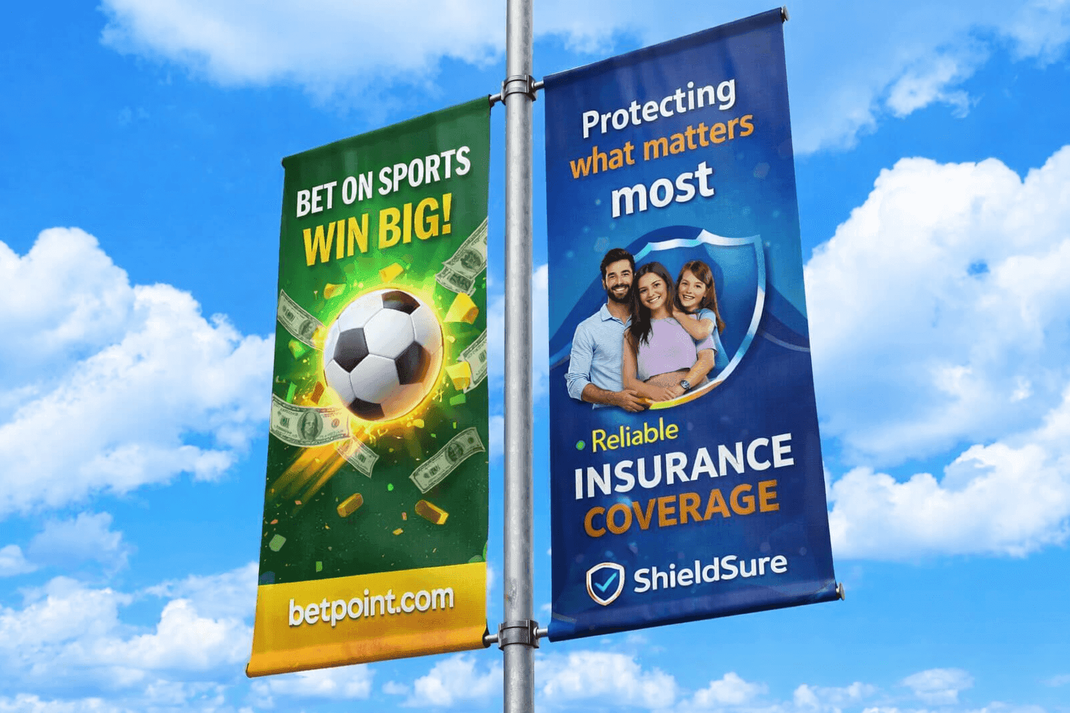 Street pole banners mounted on lamp posts