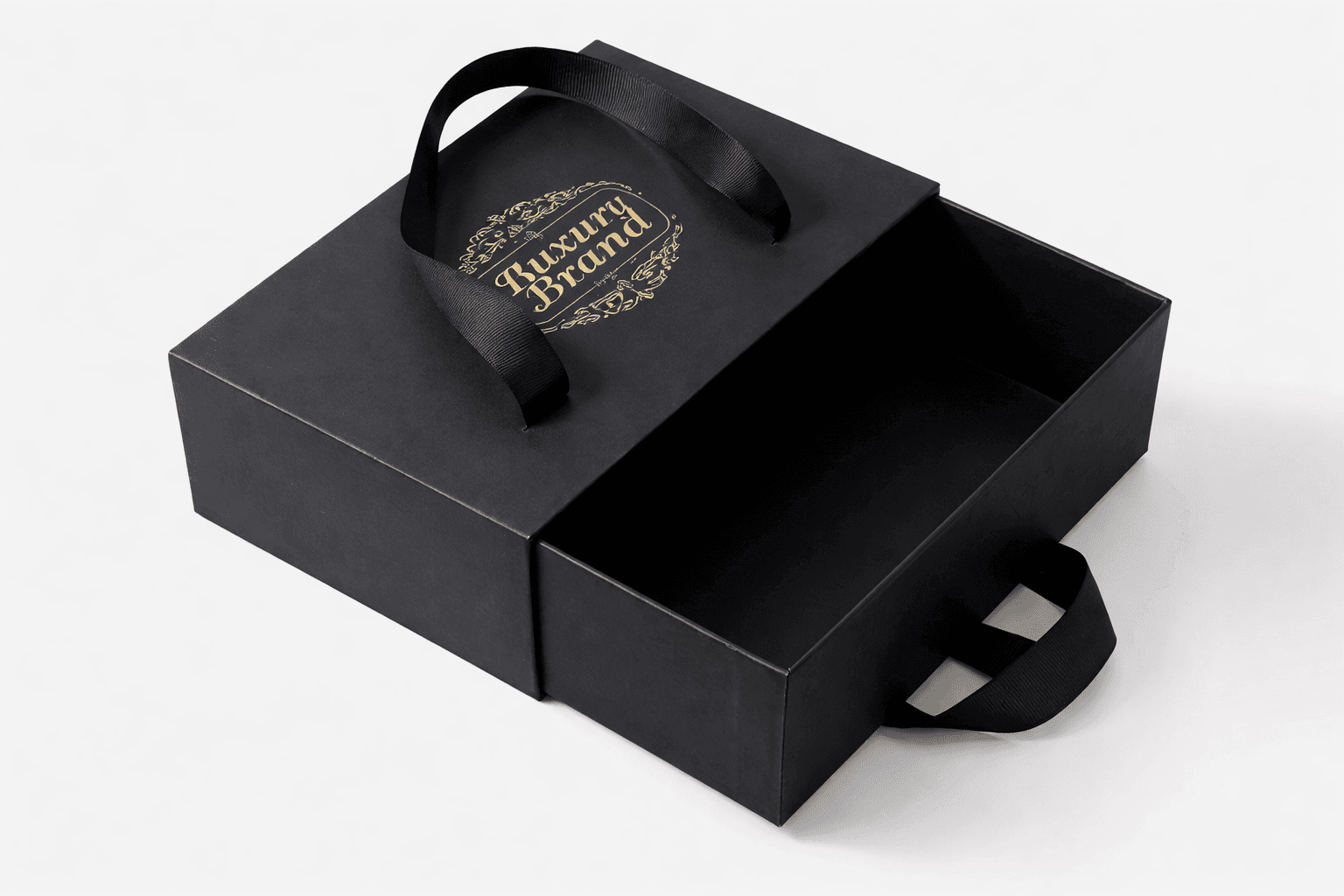 Rigid slide-out drawer gift box with printed wrap